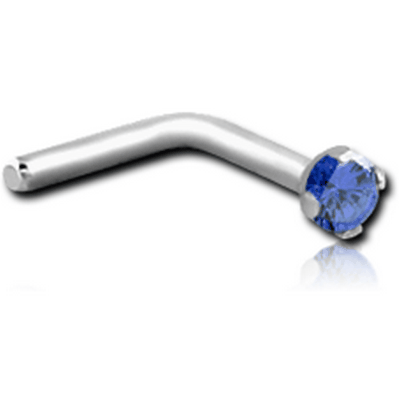 SURGICAL STEEL 90 DEGREE PRONG SET 2 MM JEWELLED NOSE STUD