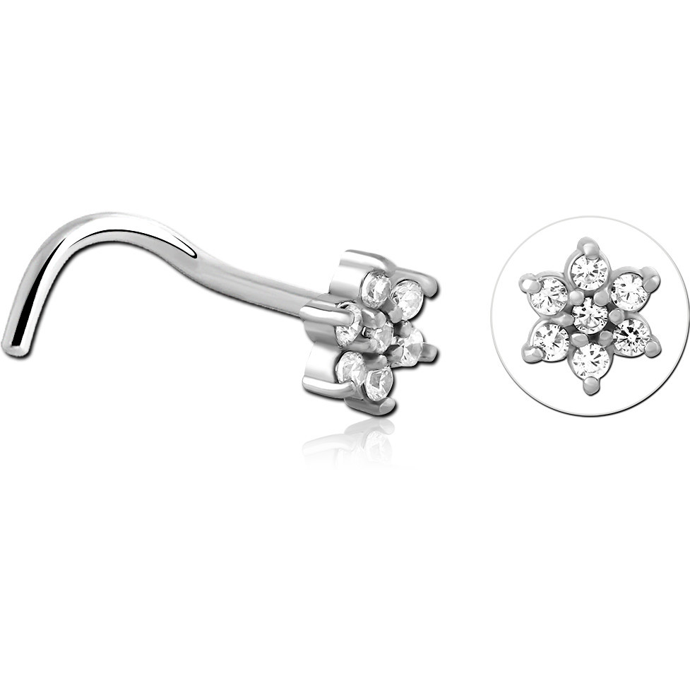 SURGICAL STEEL CURVED JEWELED NOSE STUD