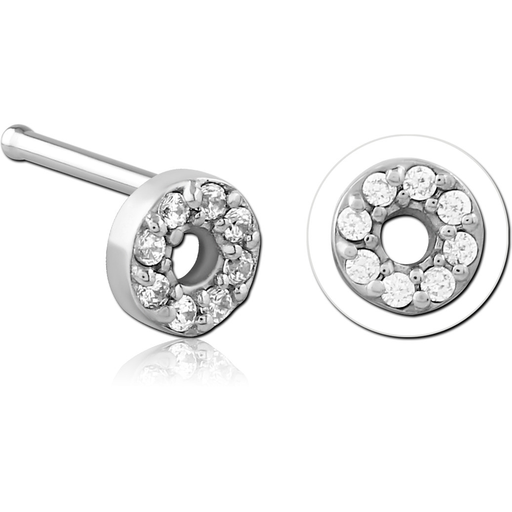 316L SURGICAL STEEL NOSE BONE STUD ROUND HALO CLEAR GEMS