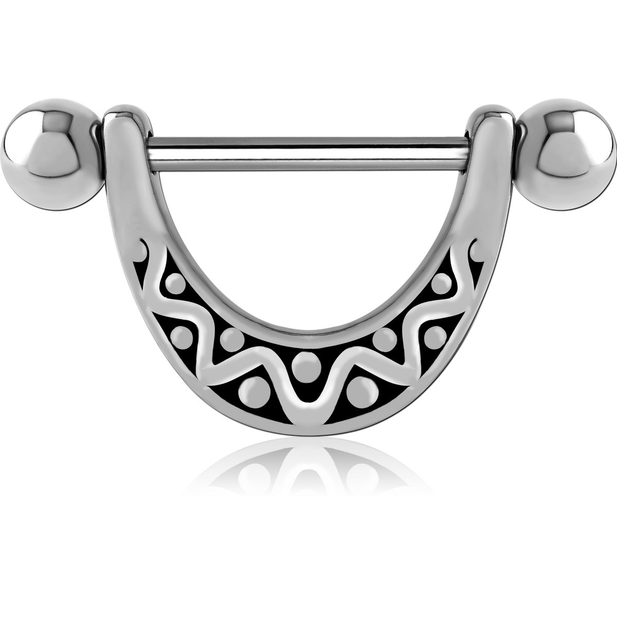 316L SURGICAL STEEL NIPPLE SHIELD CUTOUT TRIBAL PATTERN U-SHAPE DESIGN BARBELL
