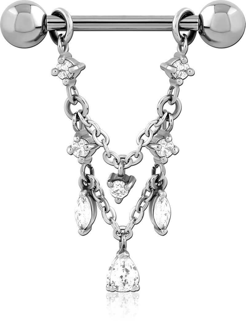 SURGICAL STEEL JEWELED NIPPLE BAR WITH CHAIN