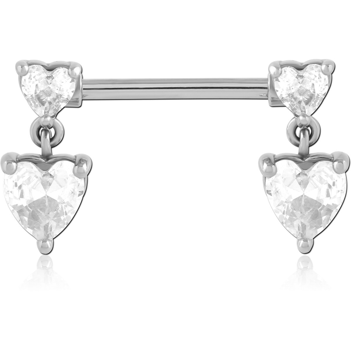 316L SURGICAL STEEL NIPPLE BARBELL WITH HEART GEM DANGLES