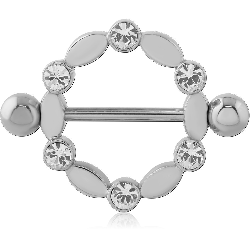316L SURGICAL STEEL NIPPLE SHIELD MARQUISE PETAL AND ROUND GEMS