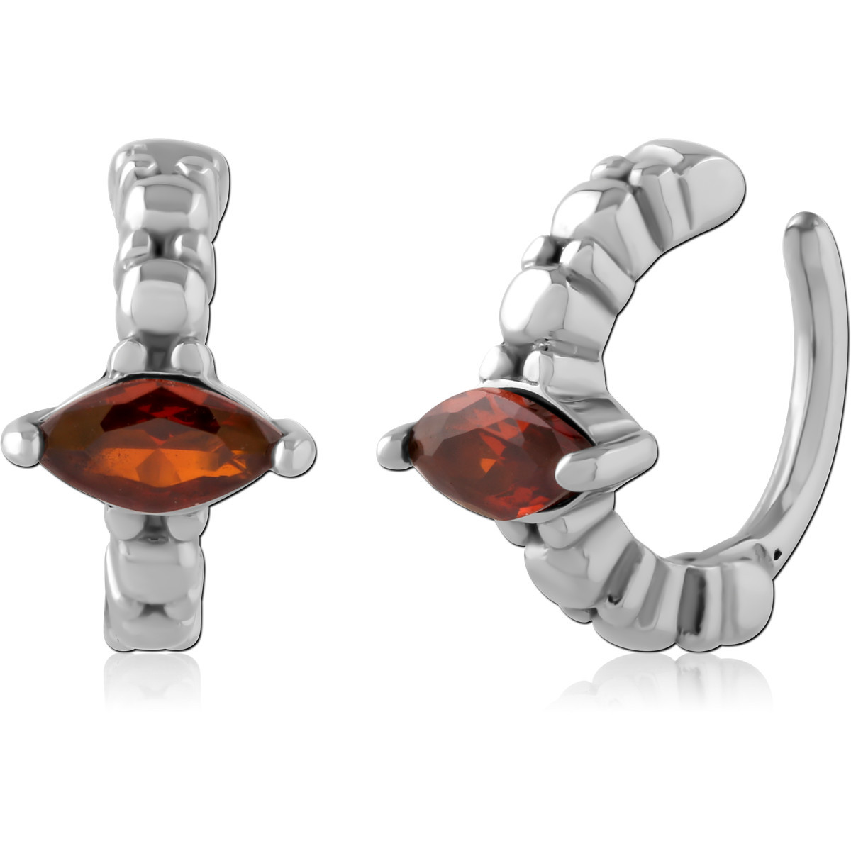 316L SURGICAL STEEL HINGED SEGMENT RING MARQUISE ORANGE GEM