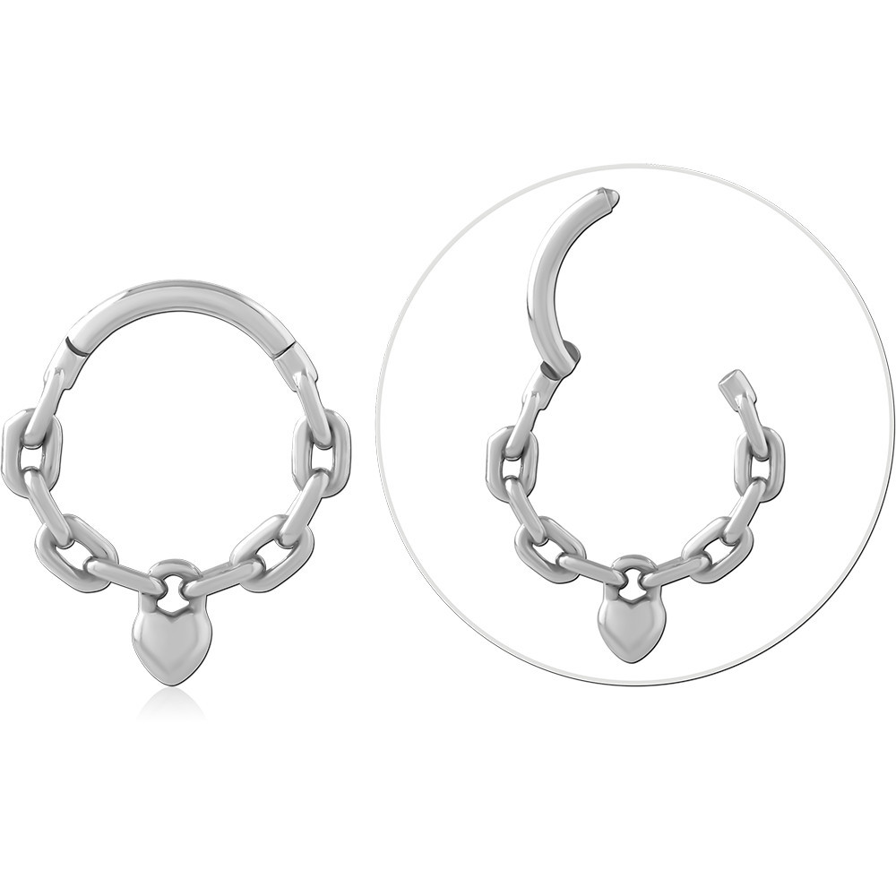 SURGICAL STEEL HINGE SEGMENT RING CHAIN LINKS WITH HEART CHARM