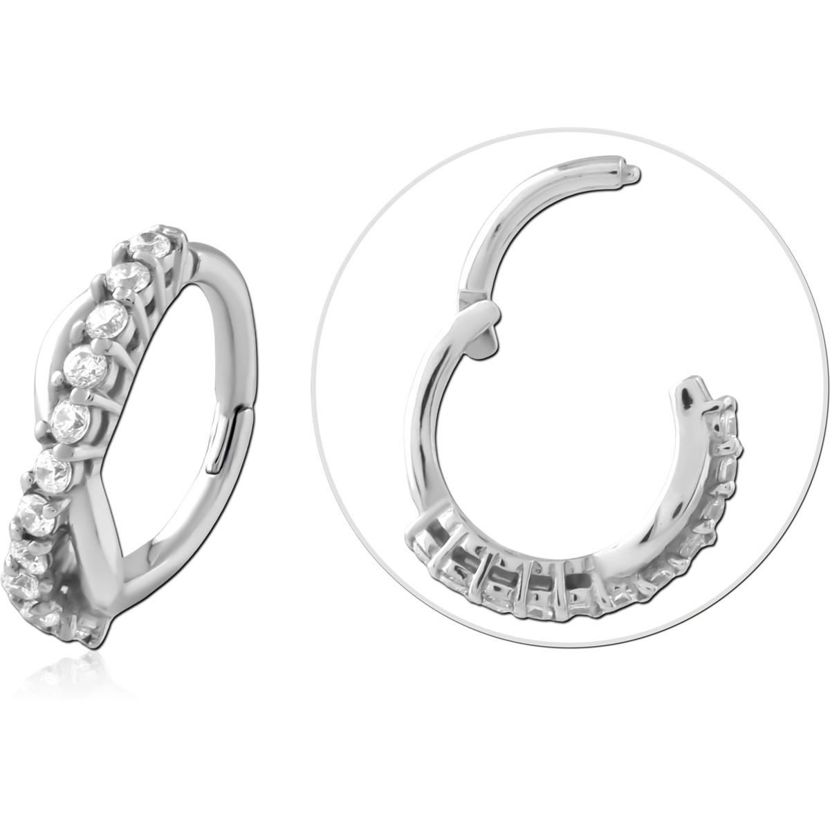 316L SURGICAL STEEL HINGE SEGMENT RING SINGLE ROW GRADUATED ROUND GEMS