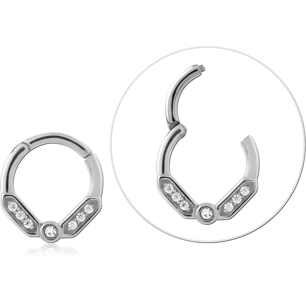 316L SURGICAL STEEL HINGE SEGMENT RING CHEVRON MULTI GEM FRONT DESIGN