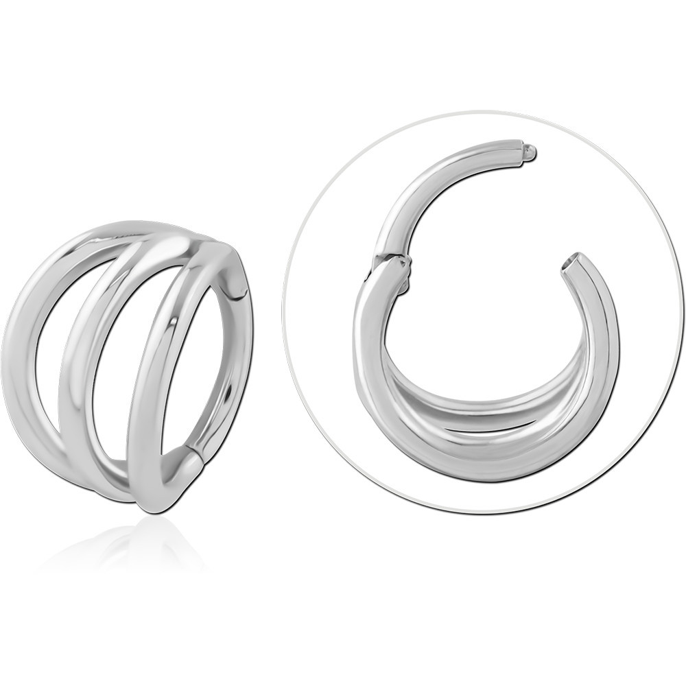 316L SURGICAL STEEL HINGE SEGMENT RING DOUBLE HOOP ILLUSION DESIGN