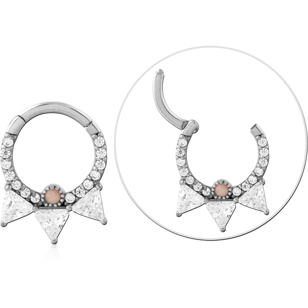 316L SURGICAL STEEL HINGE SEGMENT RING OPAL AND TRIANGLE GEMS