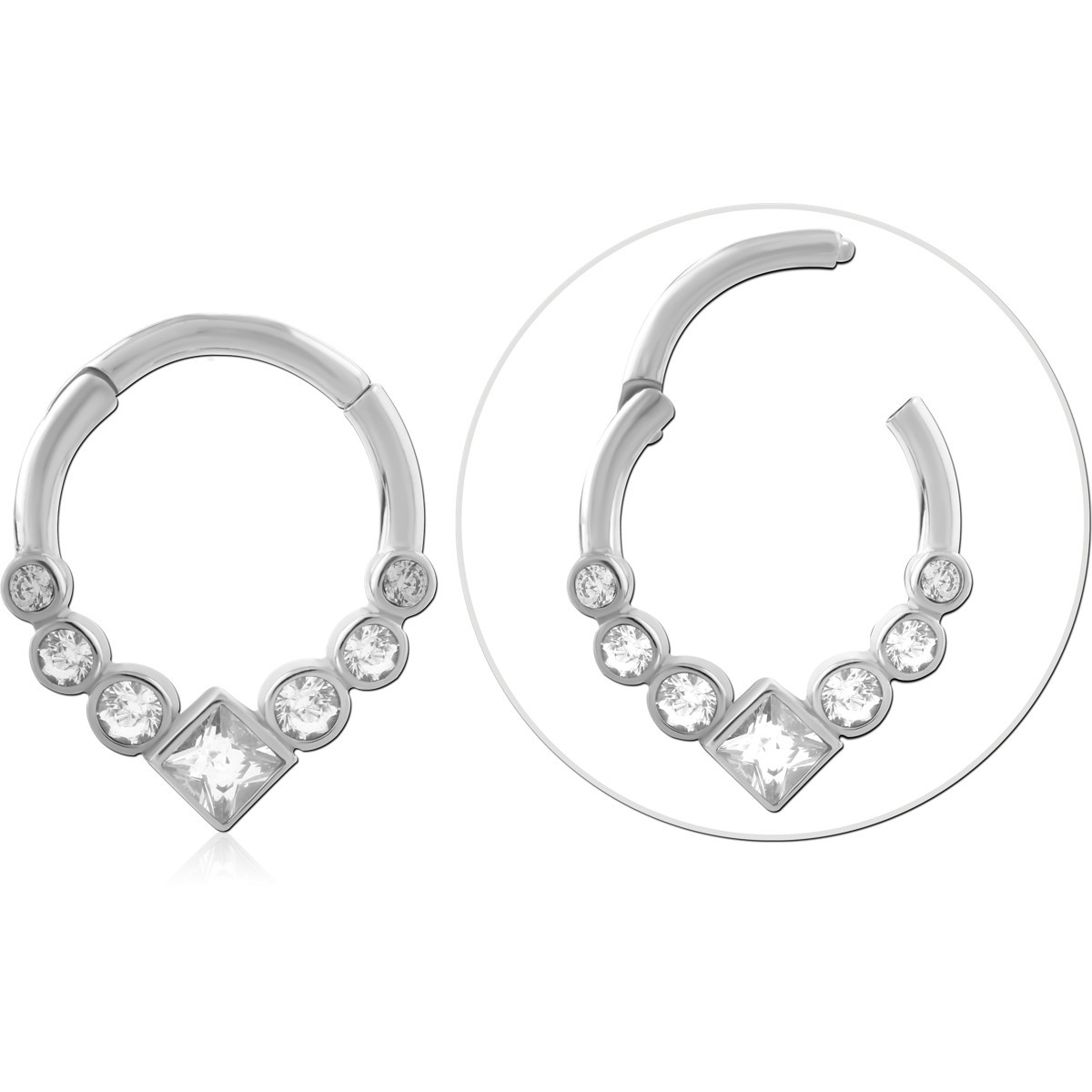 316L SURGICAL STEEL HINGE SEGMENT RING GRADUATED ROUND AND SQUARE GEM