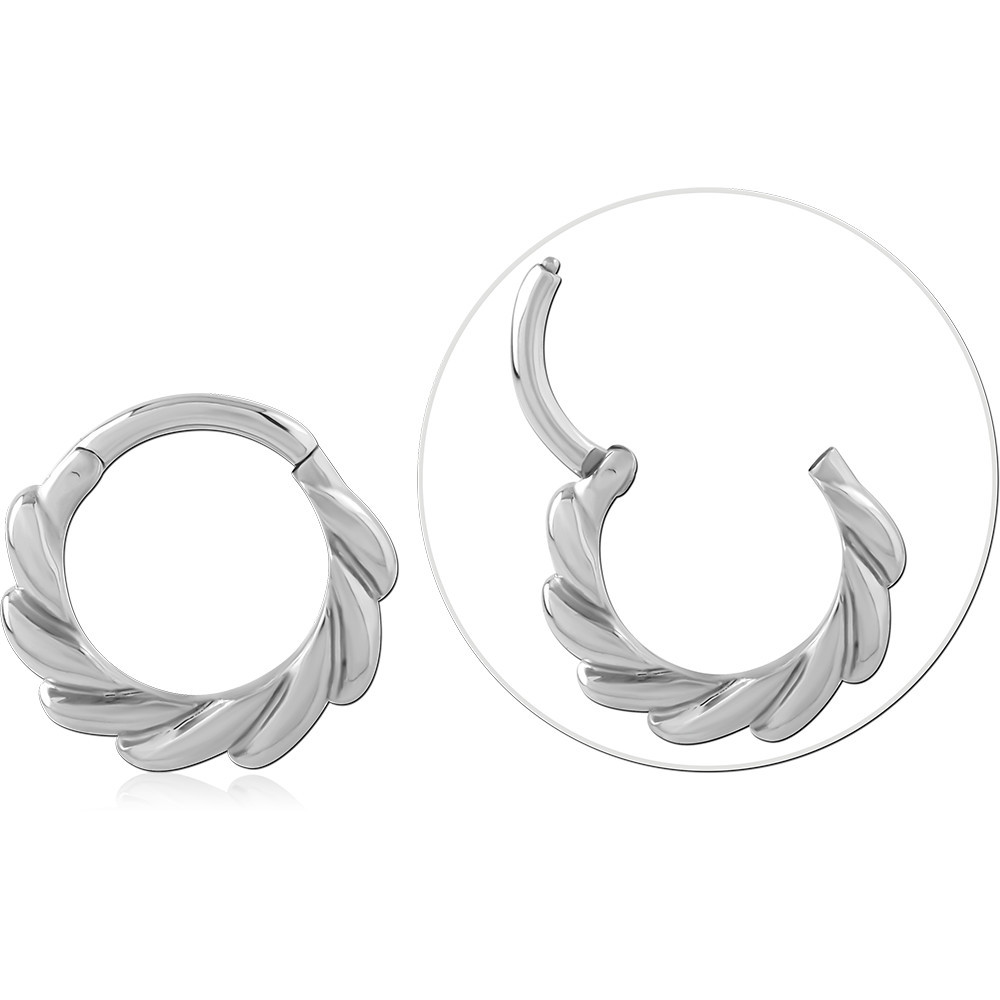 316L SURGICAL STEEL HINGE SEGMENT RING CURVED PETAL PATTERN POLISHED FINISH