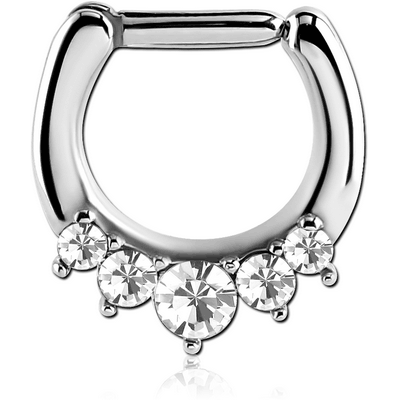 SURGICAL STEEL ROUND JEWELED HINGED SEPTUM CLICKER RING