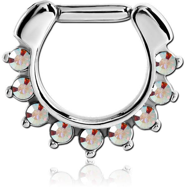 SURGICAL STEEL ROUND JEWELED HINGED SEPTUM CLICKER RING
