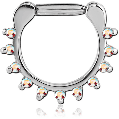 SURGICAL STEEL ROUND PRONG SET JEWELED HINGED SEPTUM CLICKER