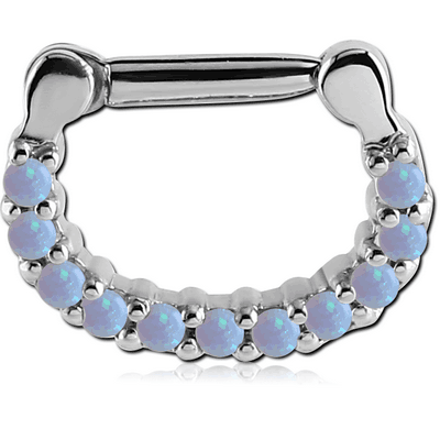 SURGICAL STEEL ROUND PRONG SET SYNTHETIC OPAL HINGED SEPTUM CLICKER RING