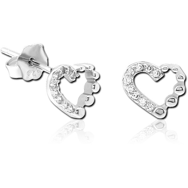 STERLING SILVER 925 JEWELLED EAR STUDS PAIR - HEART