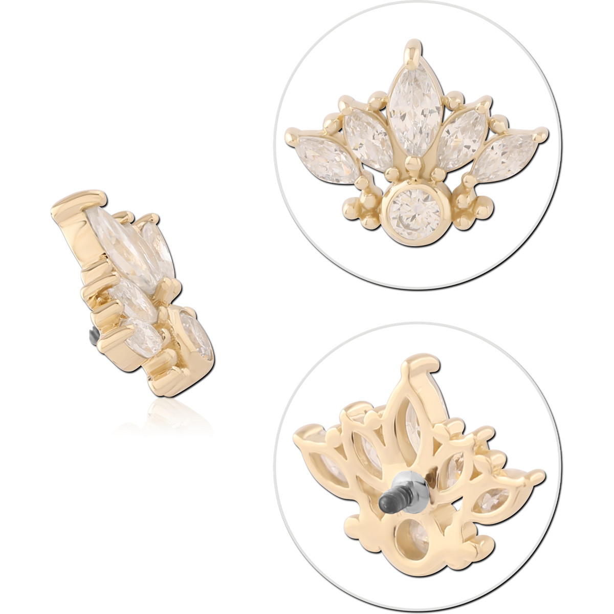 14K GOLD JEWELED ATTACHMENT FOR 1.2MM WITH TITANIUM INTERNALLY THREADED