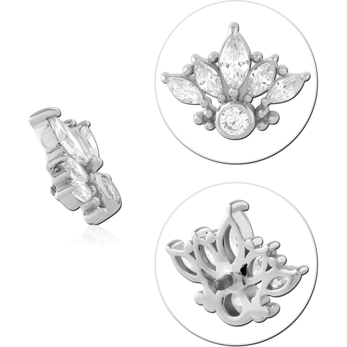 14K WHITE JEWELED ATTACHMENT FOR 1.2MM WITH TITANIUM INTERNALLY THREADED