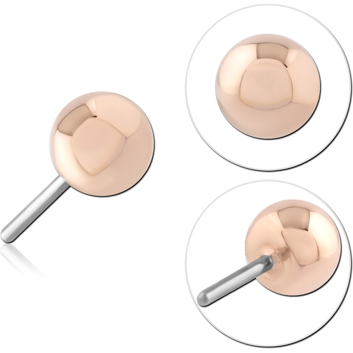 14K ROSE GOLD THREADLESS TOP POLISHED ROUND DOME 2.5 MM BALL END