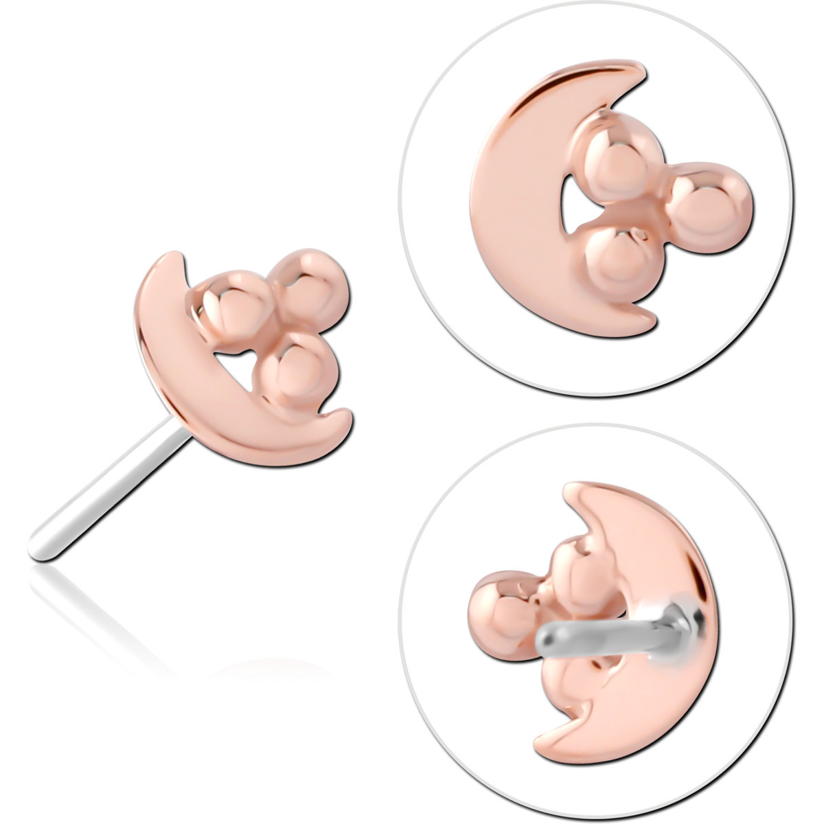 14K ROSE GOLD ATACHMENT 1.0 MM BEAD TITANIUM THREADLESS PIN