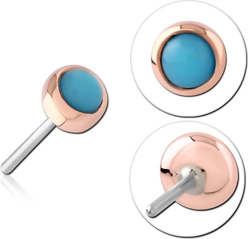 14K ROSE GOLD SEMI PRECIOUS CABOCHON ATTACHMENT TITANIUM THREADLESS PIN