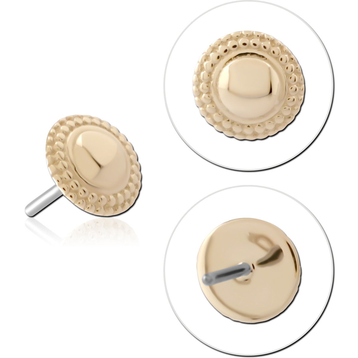 14K YELLOW GOLD THREADLESS TOP ROUND DOME MILGRAIN EDGE