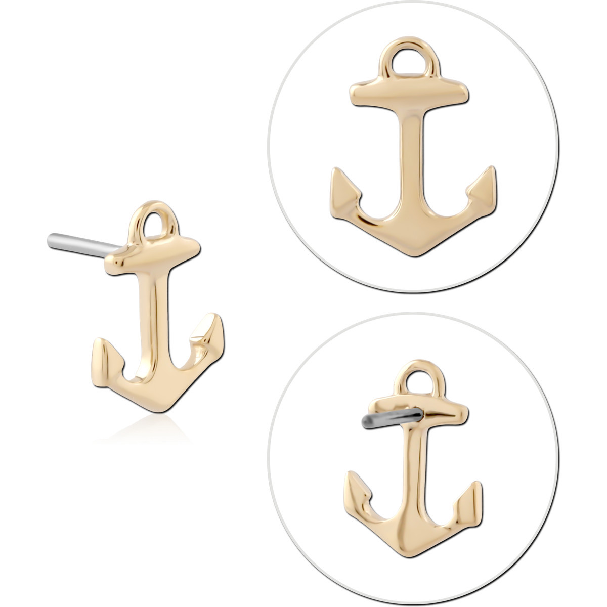 14K YELLOW GOLD ANCHOR TOP WITH TITANIUM THREADLESS PIN