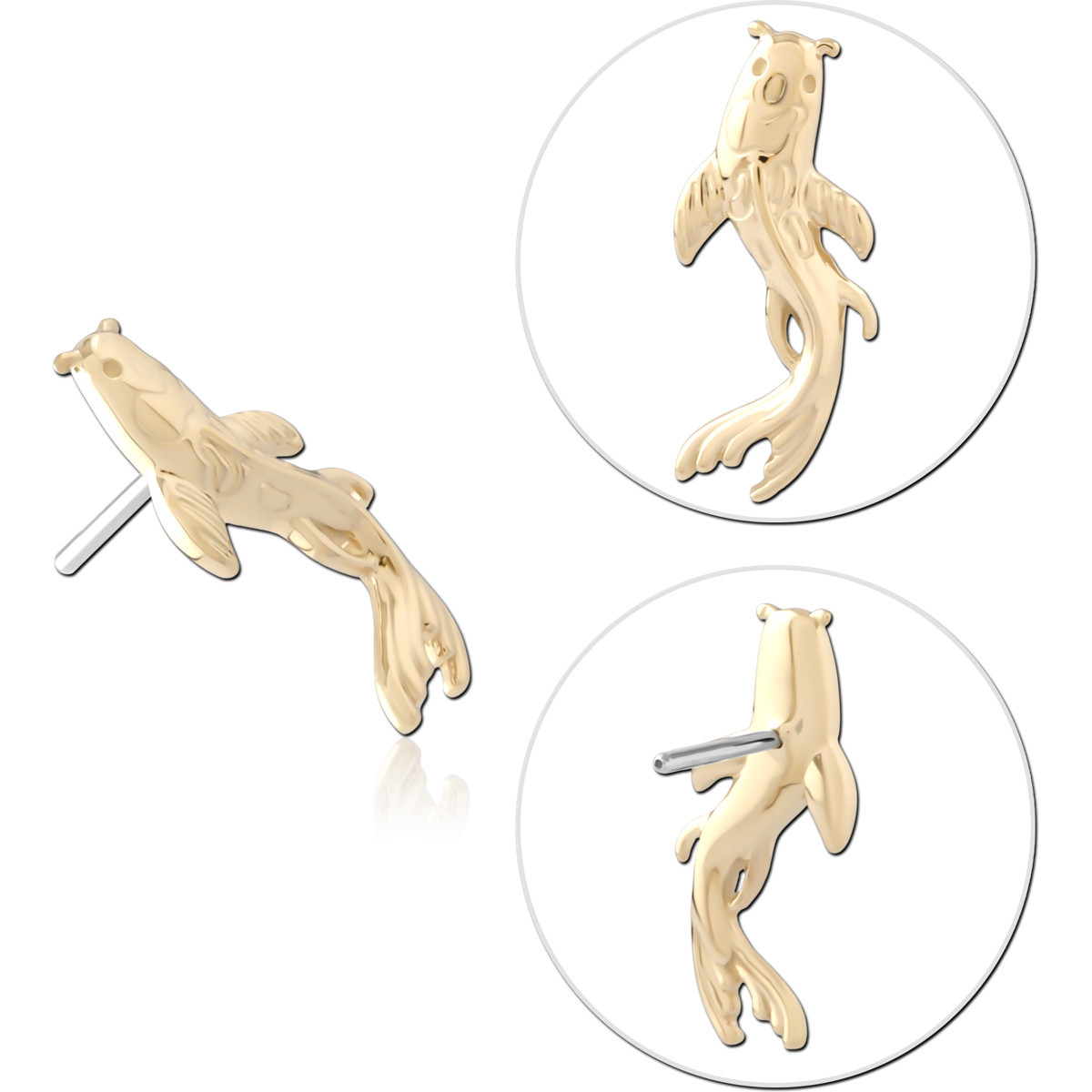 14K YELLOW GOLD TOP WITH TITANIUM THREADLESS PIN KOI FISH LEFT