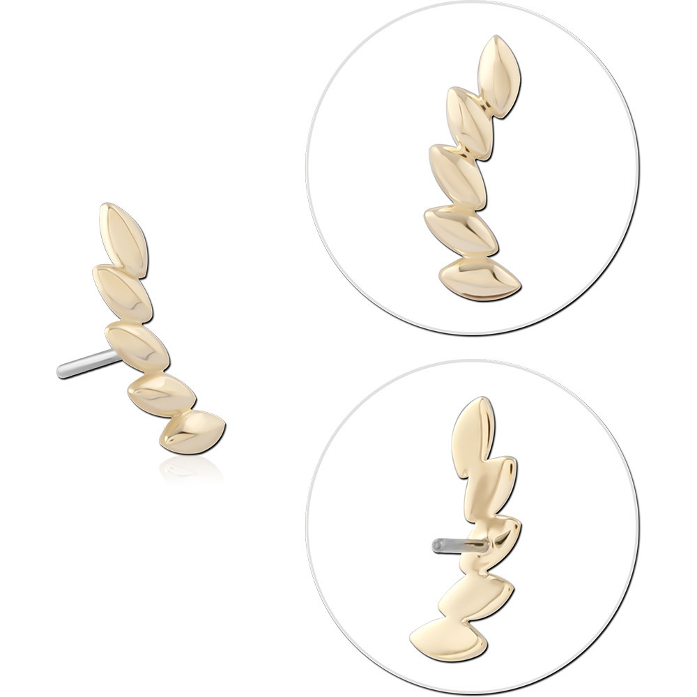 14K YELLOW GOLD THREADLESS TOP LEFT CURVED MARQUISE LEAF CLUSTER
