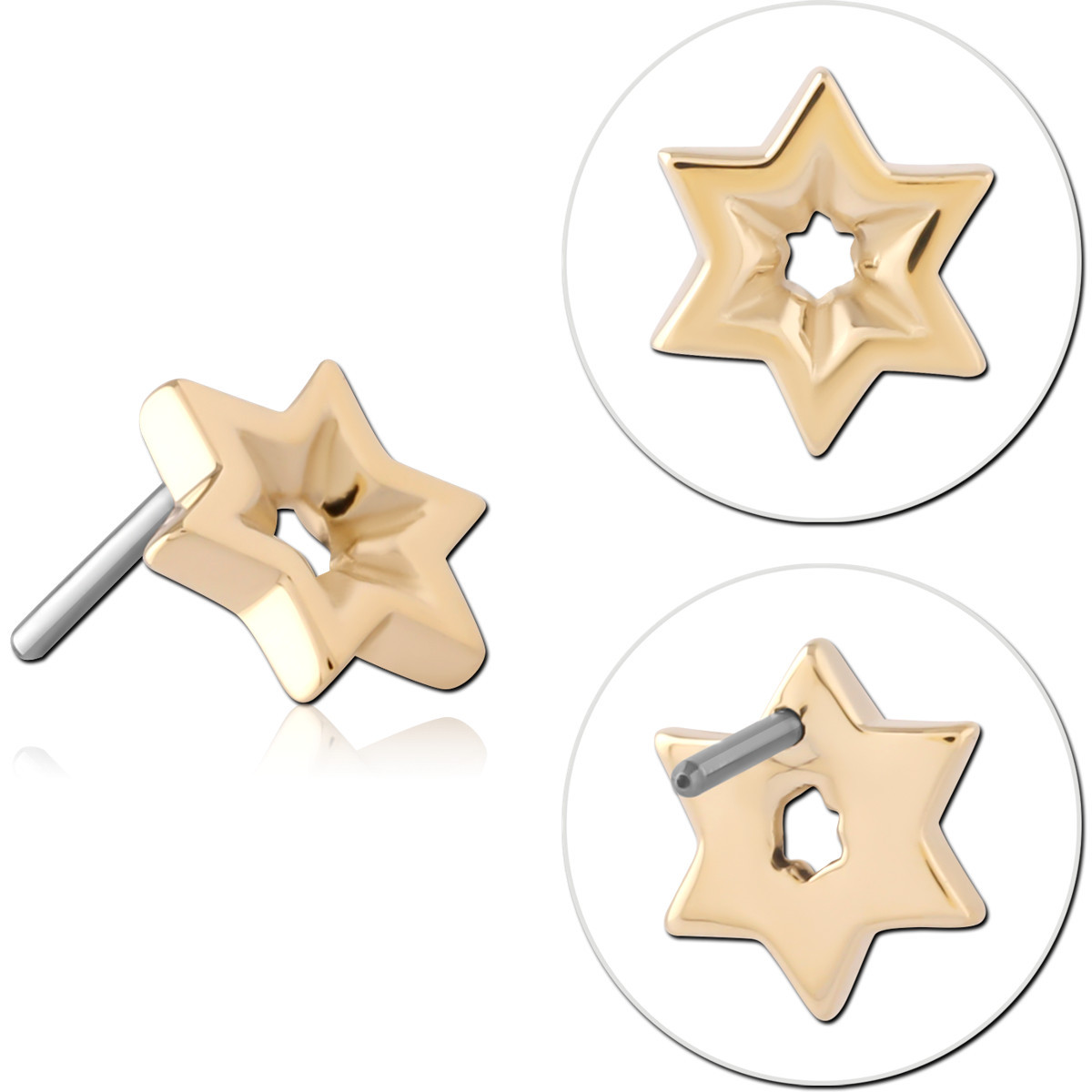14K YELLOW GOLD OPEN STAR TOP WITH TITANIUM THREADLESS PIN