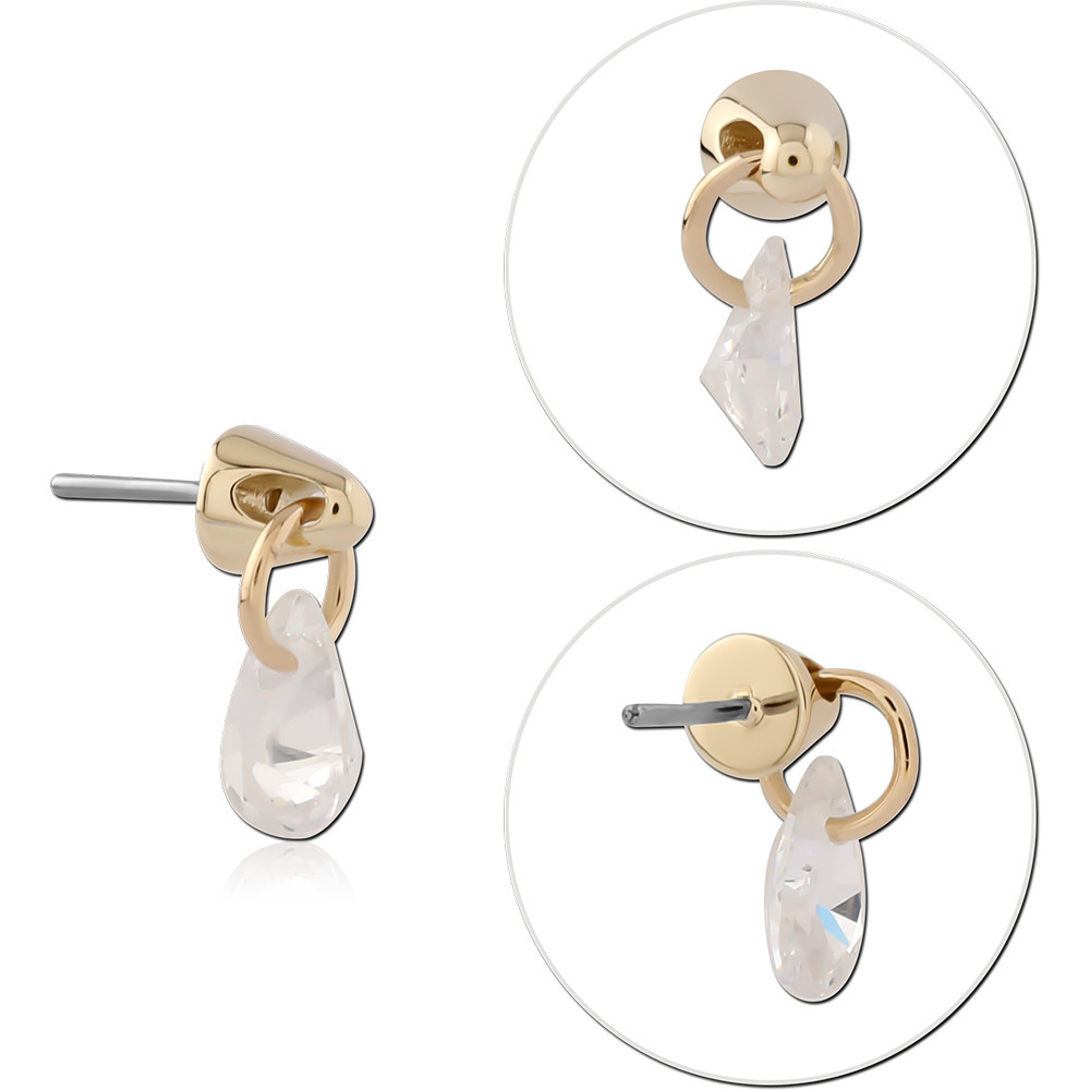 14K GOLD JEWELED ATTACHMENT TITANIUM THREADLESS PIN- PEAR