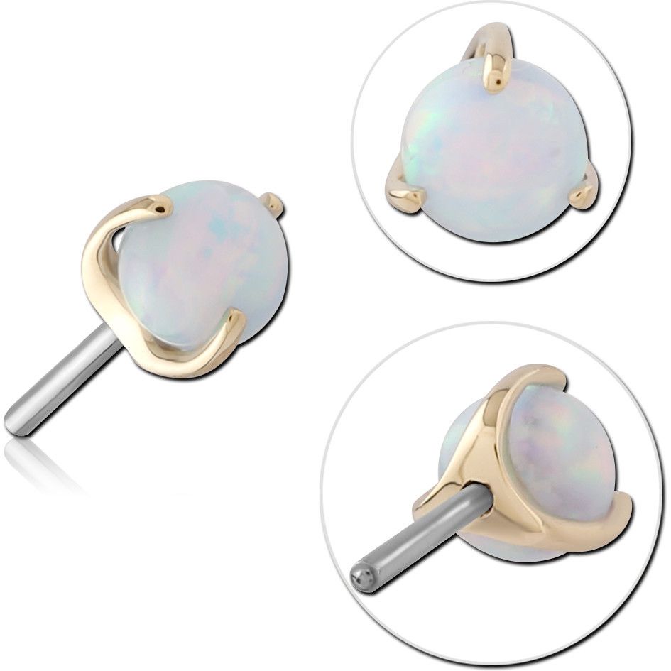 14K YELLOW GOLD THREADLESS TOP WITH TITANIUM PIN PRONG-SET ROUND OPAL