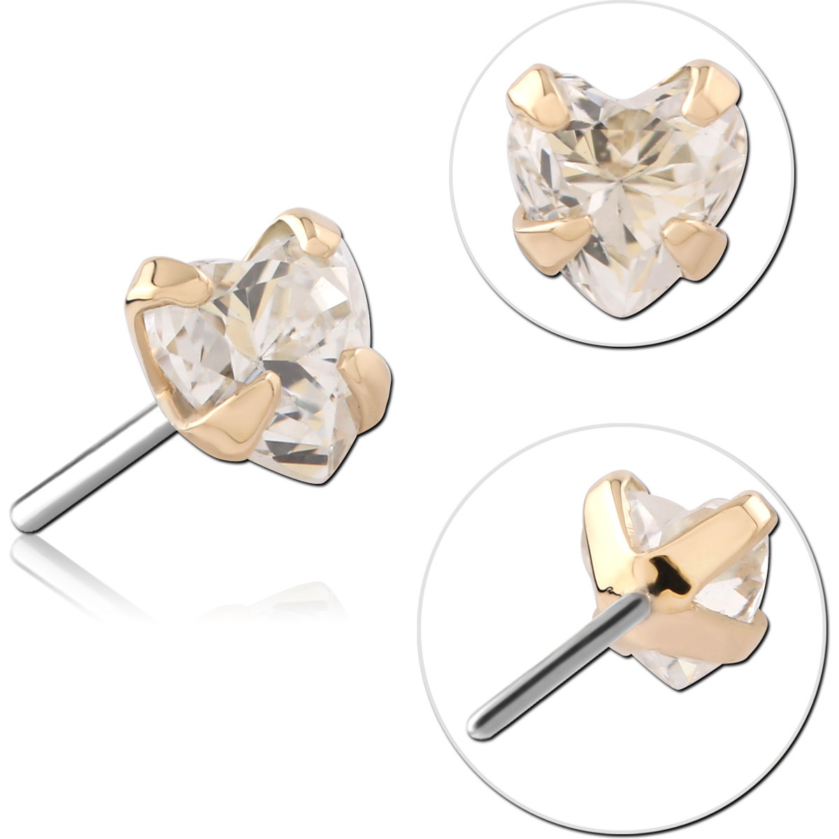 14K YELLOW GOLD THREADLESS TOP HEART SHAPED GEM PRONG SET
