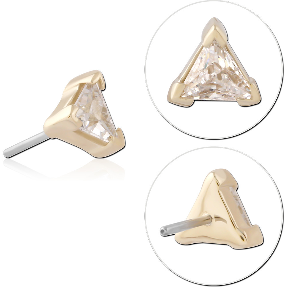 14K YELLOW GOLD TOP WITH TITANIUM THREADLESS PIN PRONG TRIANGLE GEM