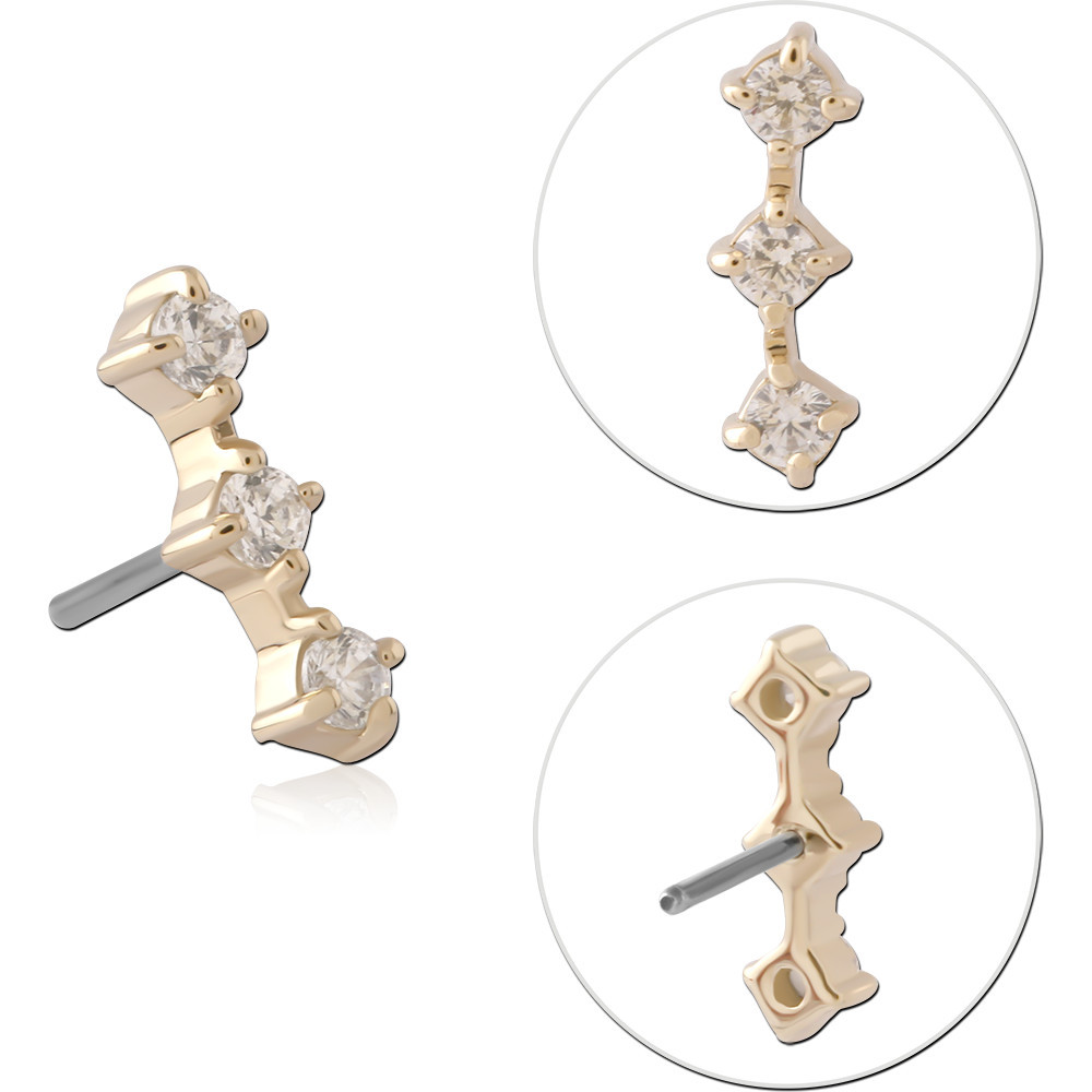 14K YELLOW GOLD TOP WITH TITANIUM THREADLESS PIN TRIPLE GREEN GEM CLUSTER