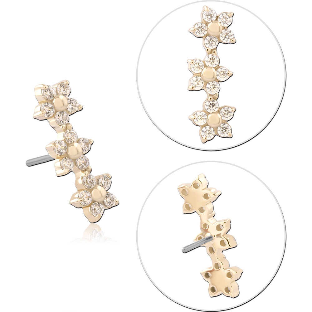 14K YELLOW GOLD TOP WITH TITANIUM THREADLESS PIN FIVE FLOWER GEM CLUSTER