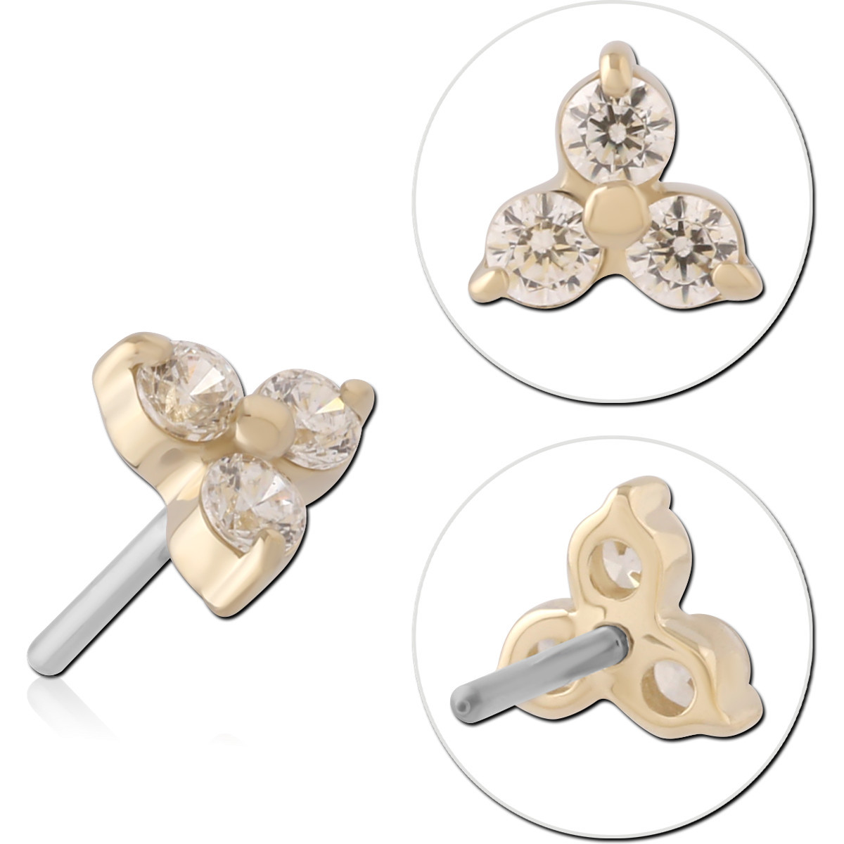 14K YELLOW GOLD THREADLESS ATTACHMENT TRIPLE ROUND PRONG SET GEM CLUSTER