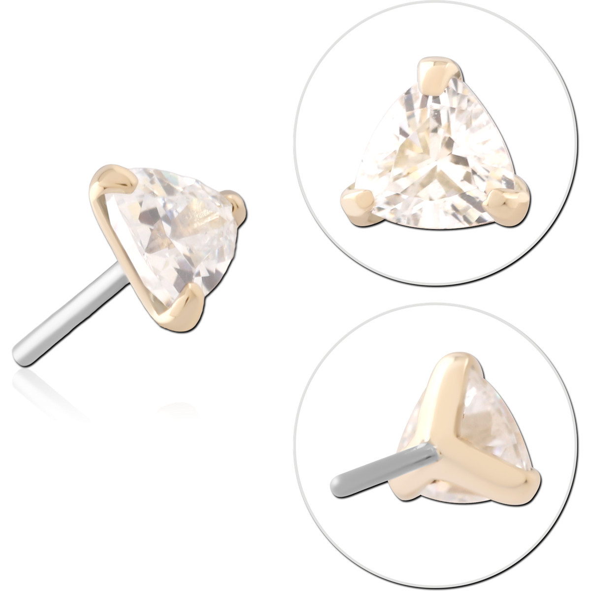 14K YELLOW GOLD TOP WITH TITANIUM THREADLESS PIN TRILLION CUT GEM