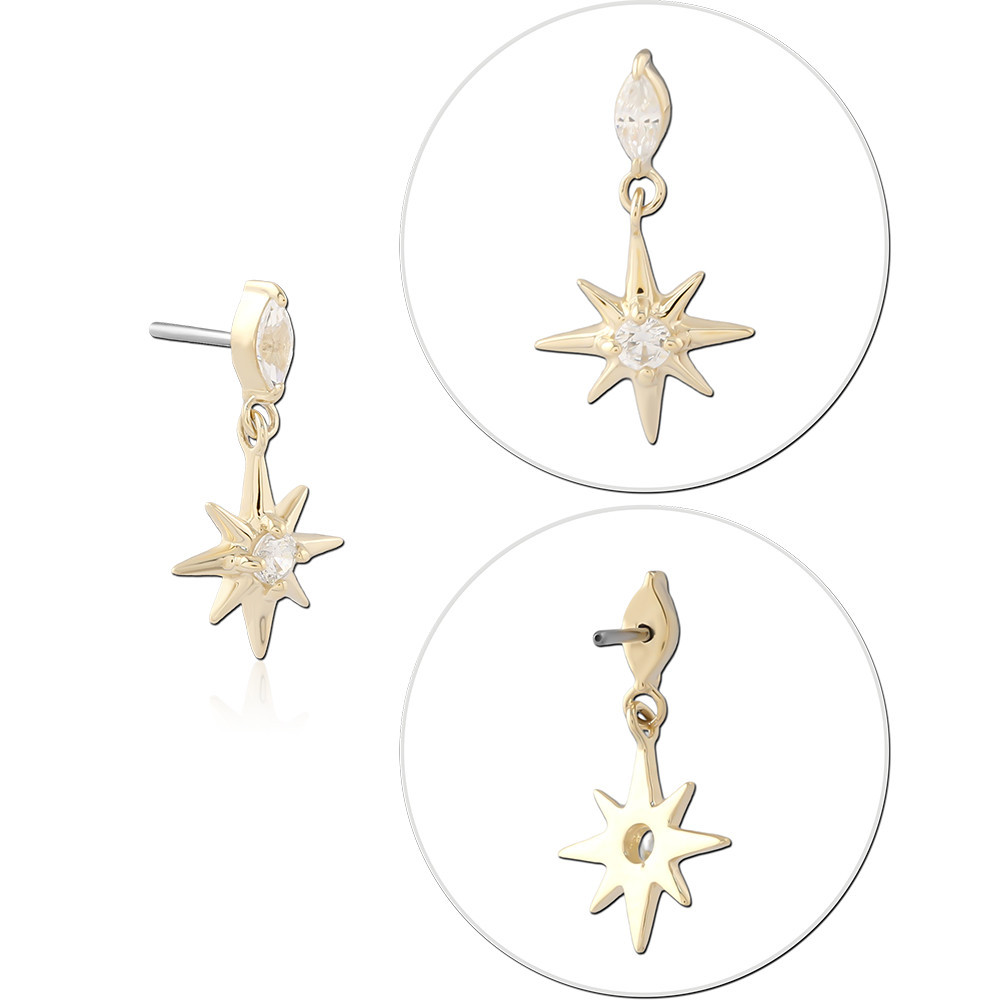 14K YELLOW GOLD THREADLESS ATTACHMENT MARQUISE GEM WITH STARBURST CHARM