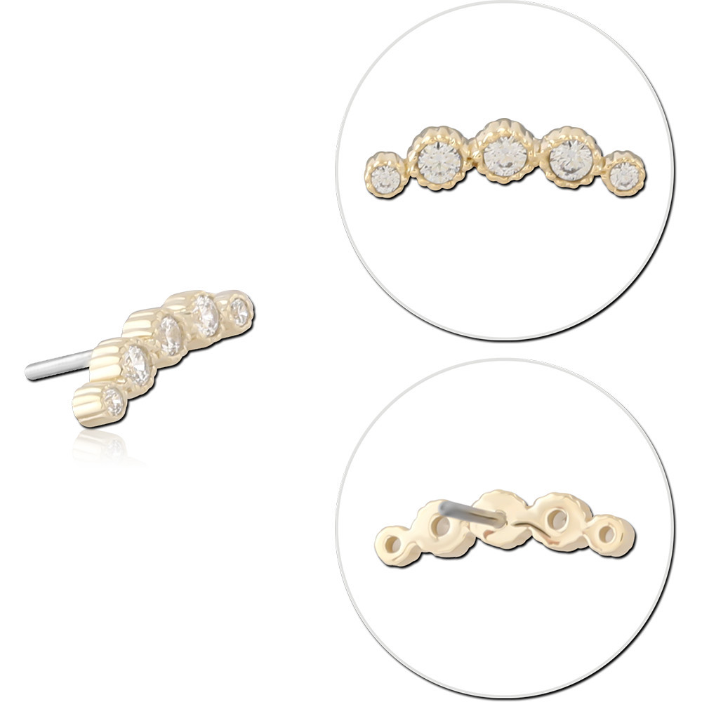 14K YELLOW GOLD THREADLESS TOP GRADUATED BEZEL CLEAR GEM ARC