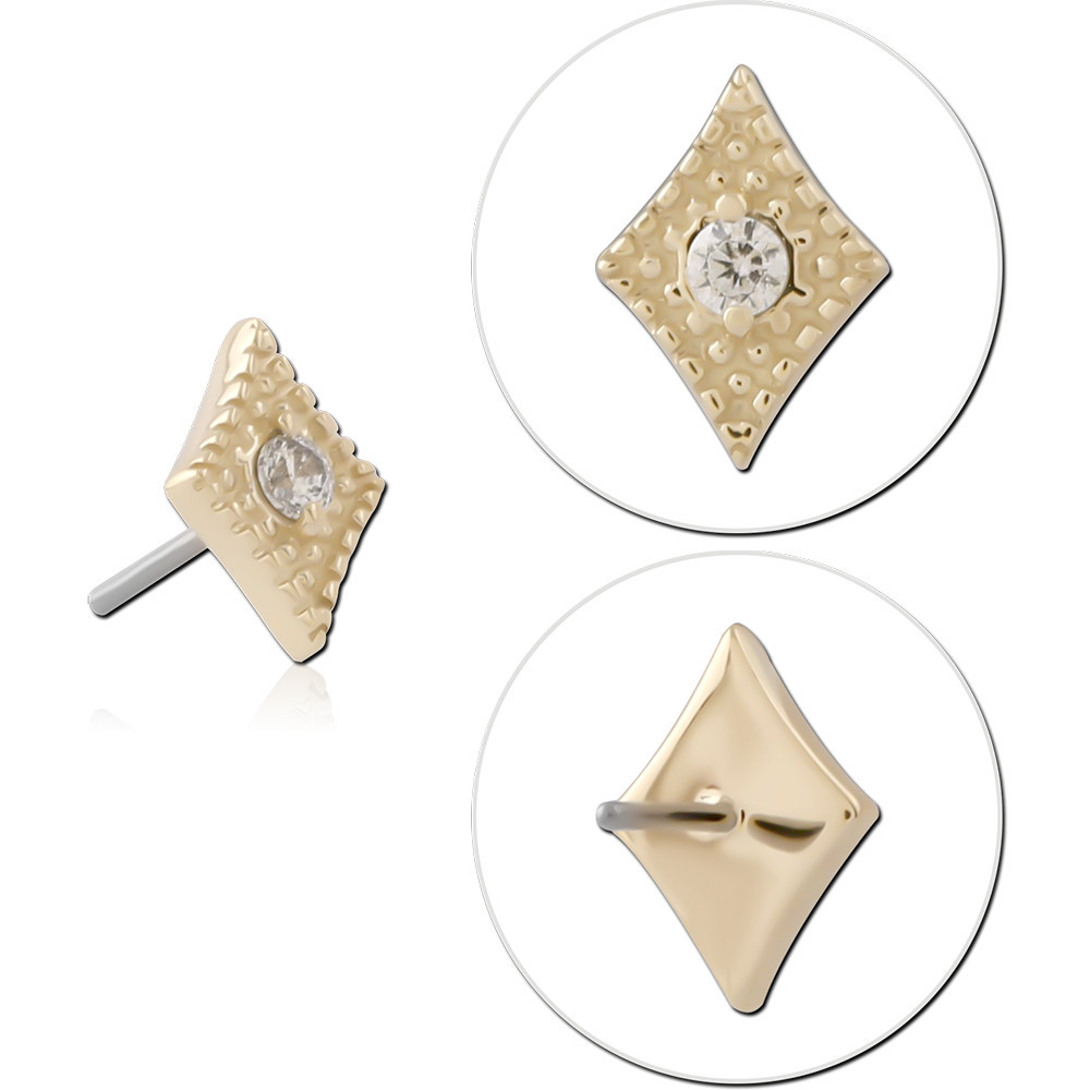 14K YELLOW GOLD TOP WITH TITANIUM THREADLESS PIN TEXTURED KITE ROUND GEM