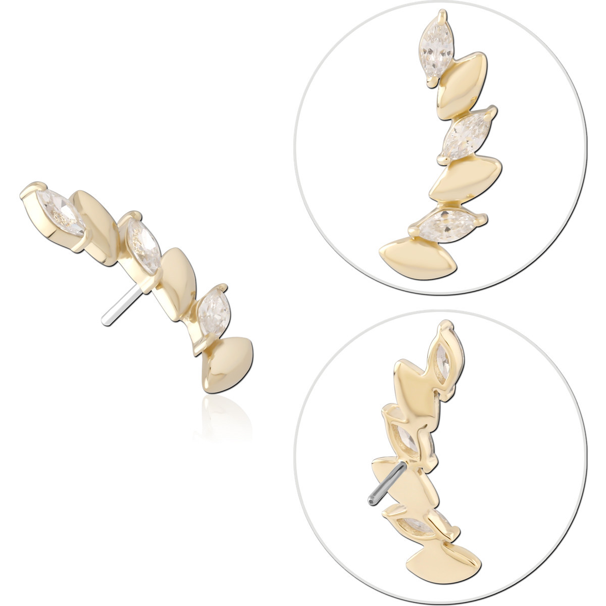 14K YELLOW GOLD THREADLESS ATTACHMENT RIGHT MARQUISE LEAF GEM CLUSTER