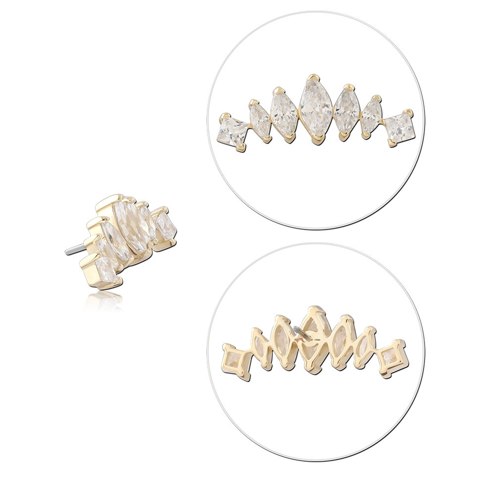 14K YELLOW GOLD THREADLESS TOP MARQUISE AND PRINCESS CLEAR GEM CROWN