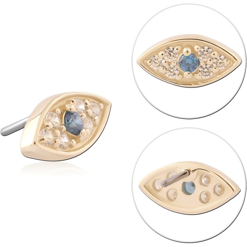 14K YELLOW GOLD TOP WITH TITANIUM THREADLESS PIN JEWELED MARQUISE EYE