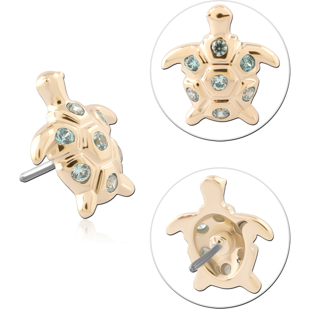 14K YELLOW GOLD TOP WITH TITANIUM THREADLESS PIN JEWELED TURTLE