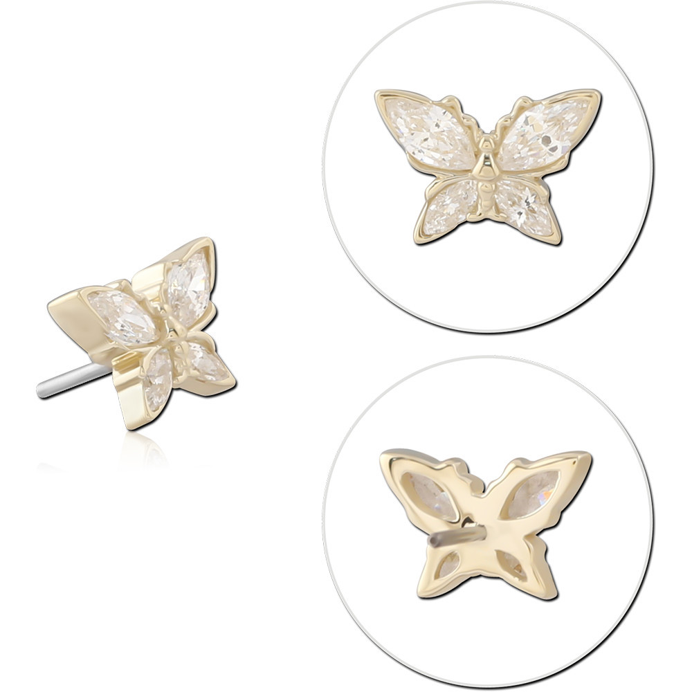 14K YELLOW GOLD MARQUISE BUTTERFLY GEM TOP WITH TITANIUM THREADLESS PIN