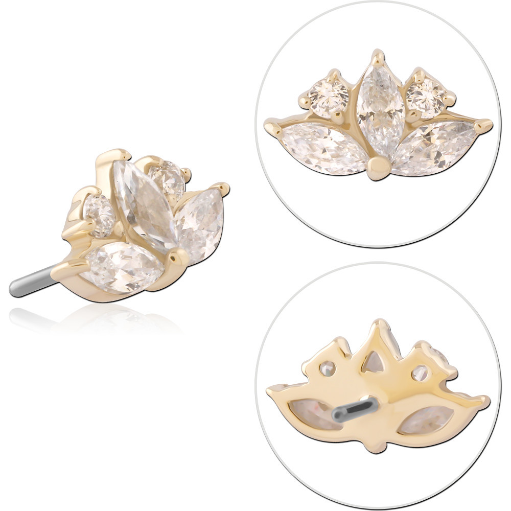 14K YELLOW GOLD TOP WITH TITANIUM THREADLESS PIN LOTUS MARQUISE GEM