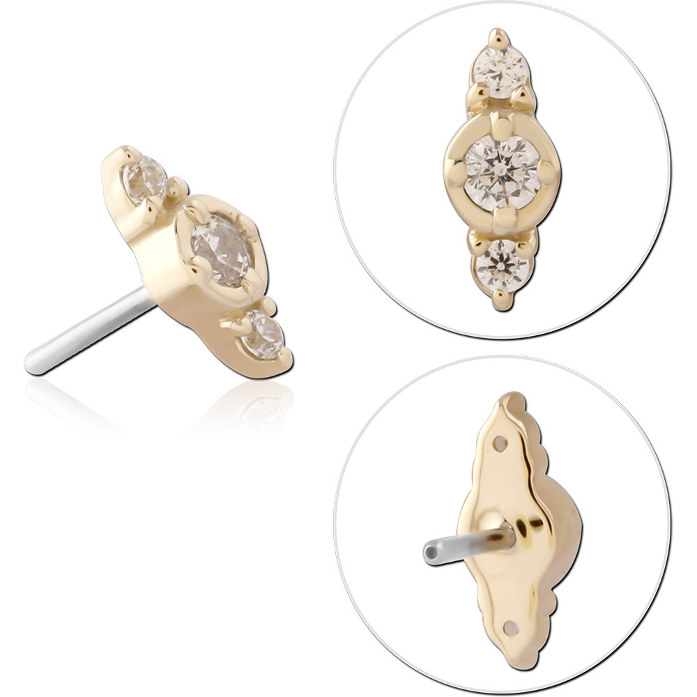 14K YELLOW GOLD TOP WITH TITANIUM THREADLESS PIN ROUND GEM TRIO