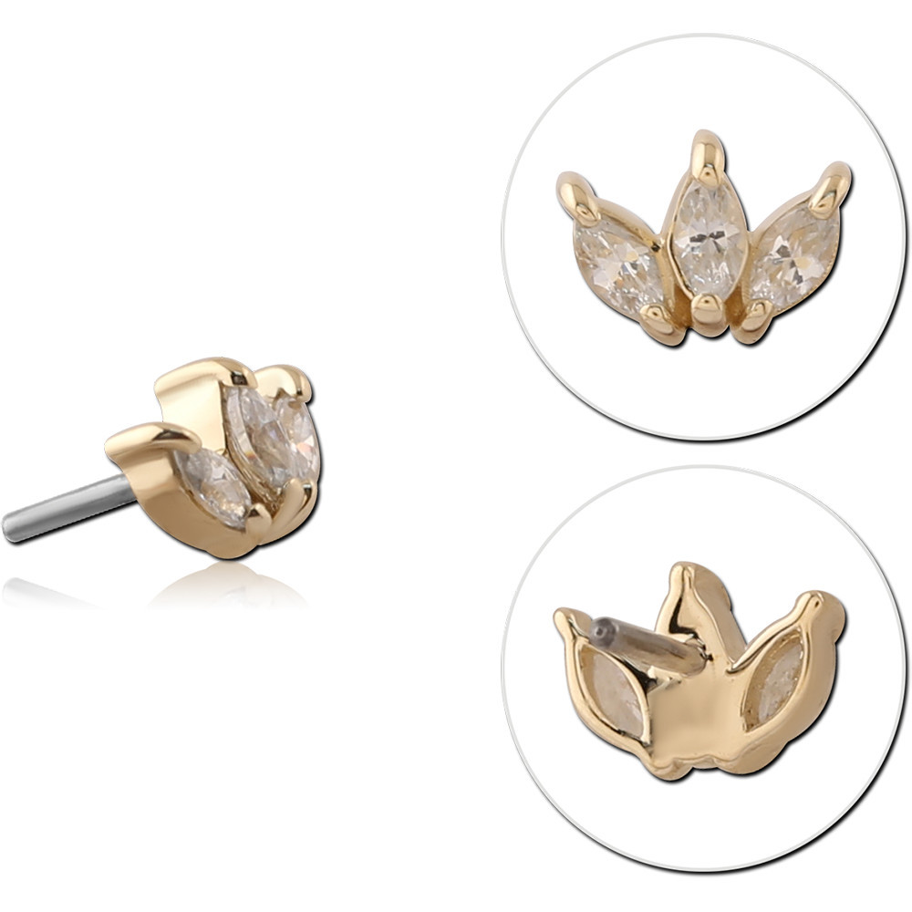 14K YELLOW GOLD THREADLESS TOP TRIPLE MARQUISE GEM FAN