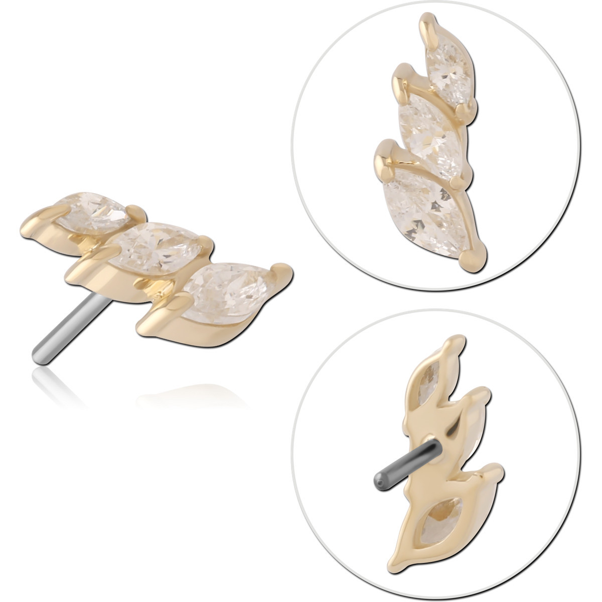 14K YELLOW GOLD JEWELED ATTACHMENT TITANIUM THREADLESS PINS